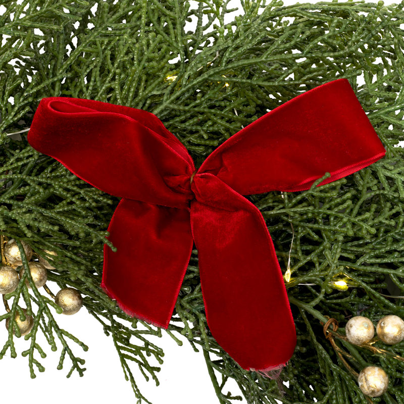 Real Touch Cedar And White Pine Artificial Christmas Wreath - 30" - Warm White LED