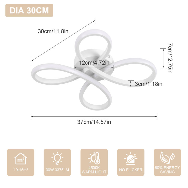 Blitar 30cm 4-Light LED Flush Mount Ceiling Light, White, 4000K