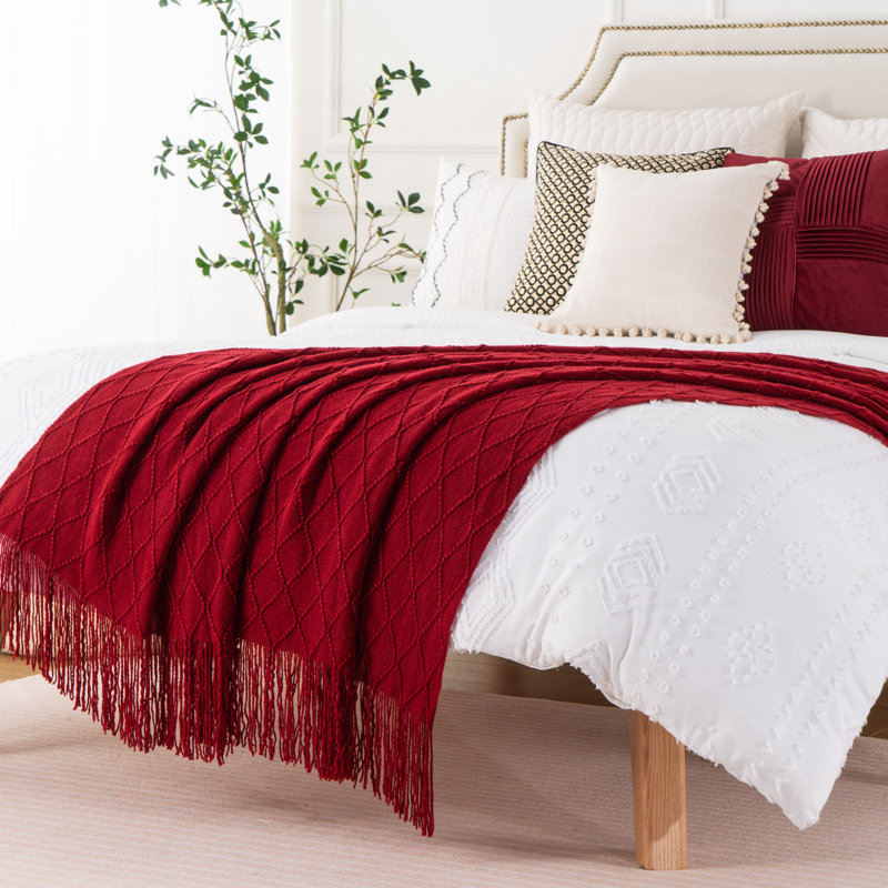 Jeté pour canapé, jeté uni pour la décoration intérieure, jeté en tricot pour lit, 50 po x 60 po, Rouge