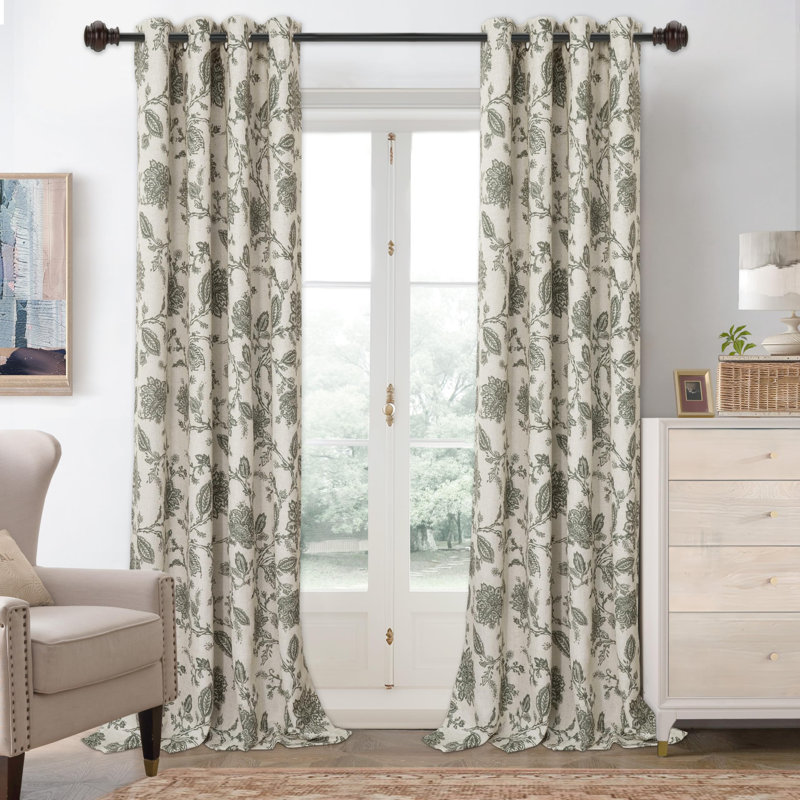 Zawacki Linen Blend Blackout Sliding Panel Pair, 52" W x 96" L, Loden Green/Beige