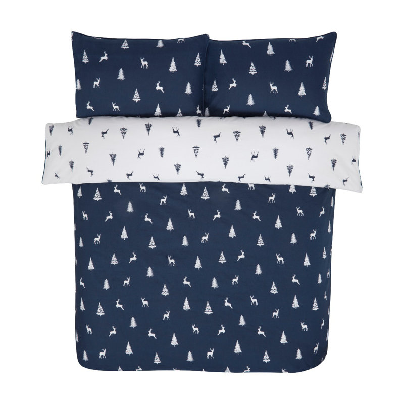 Vermili Cotton Wildlife Duvet Cover Set with Pillowcases Included, Double - 2 Standard Pillowcases, Navy