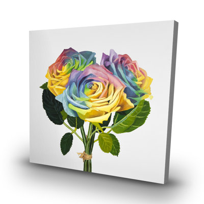 Bouquet of rainbow roses - 32"x32" art on canvas