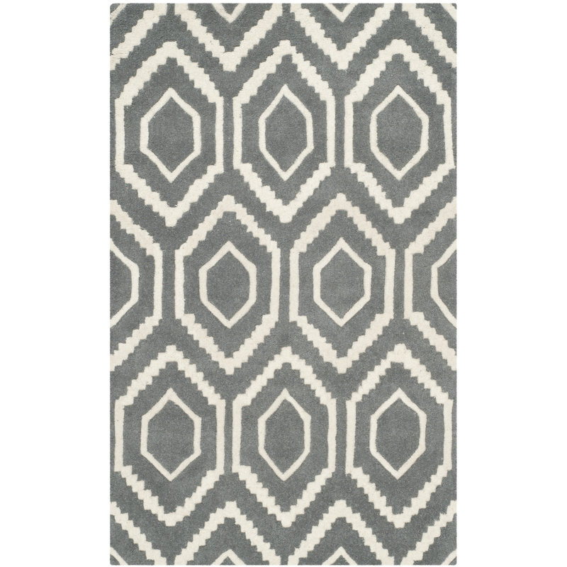 Carlane Geometric Wool Hand Woven Area Rug, Rectangle 91 x 152cm