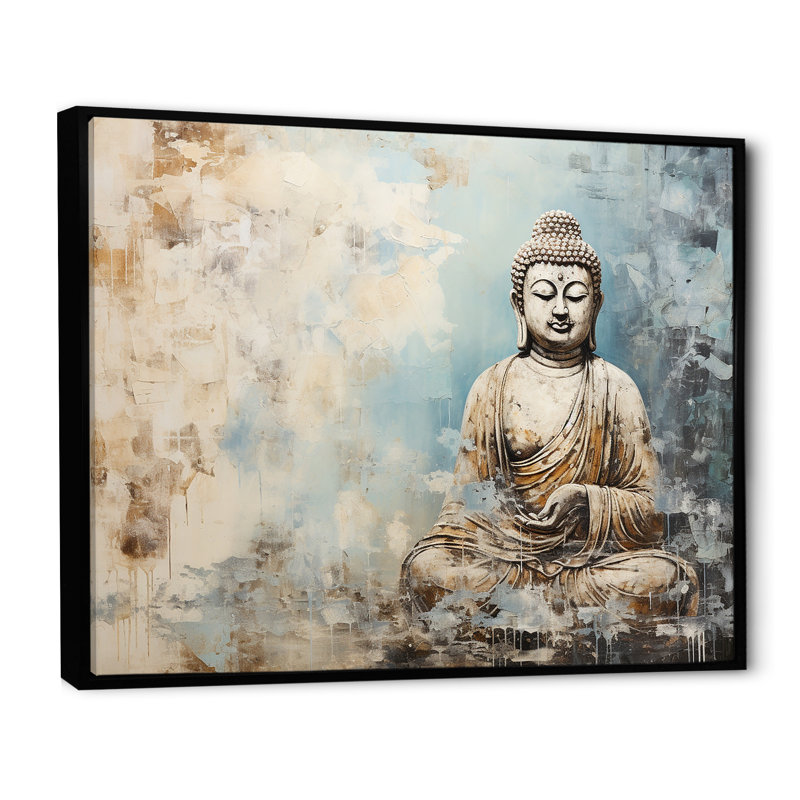 Statue simple bouddhisme - Art mural bouddhisme, Cadre flottant noir, H 30 po x l 40 po x P 1,5 po