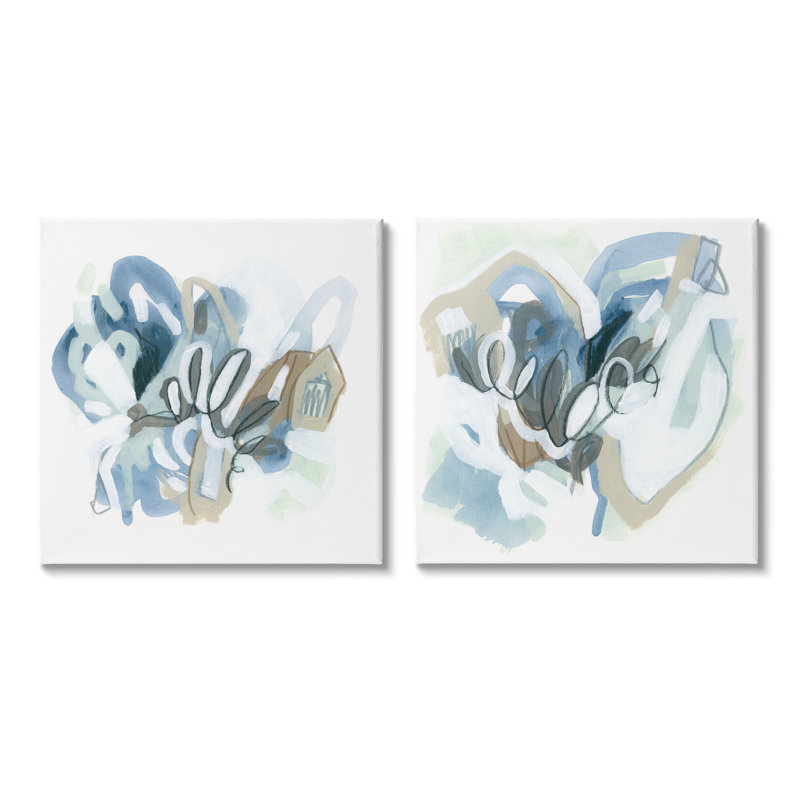 " Contemporary Blue Squiggle Composition " by June Erica Vess 2 - Pieces Painting Print, 17" H x 34" W x 1.5" D
