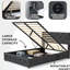 Structure de lit double à gaz avec rangement, tête de lit à oreilles élégante, ports de charge, revêtement en lin gris foncé, aucun sommier tapissier, rembourrage en mousse, 4 poches latérales nécessaires-548568407-548568409