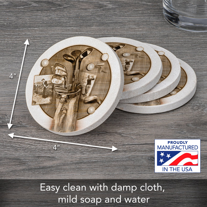 Golf Treasures 4-Pack Natural Sandstone Coasters