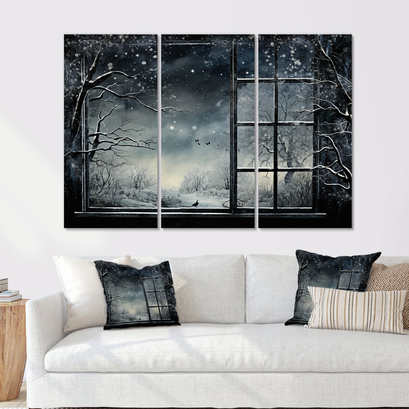 «Midnight Gothic Winter Window View II - Winter Landscape», art mural, Toile tendue, H 40 po x l 61 po x P 1 po