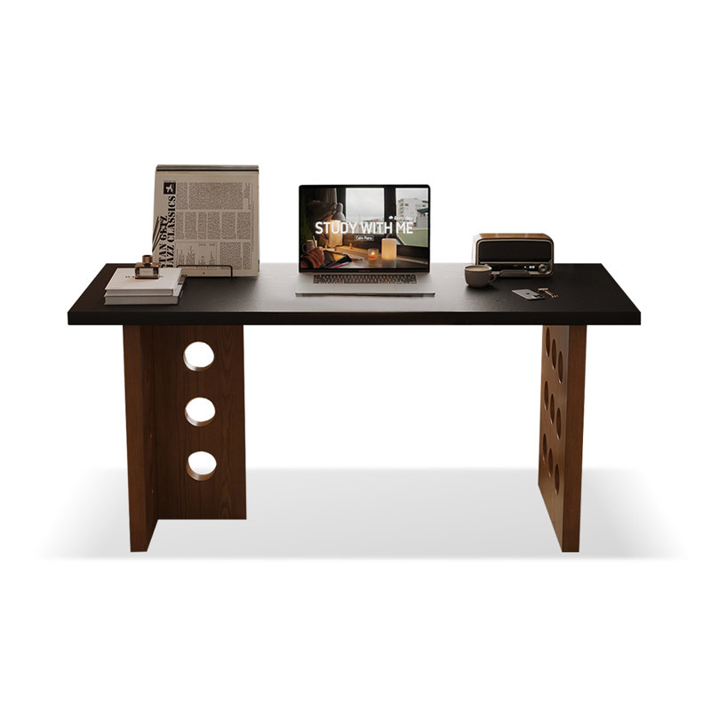 Black + Nut-brown Rectangular Solid Wood desk, 29.53" H x 70.87" W x 23.62" D