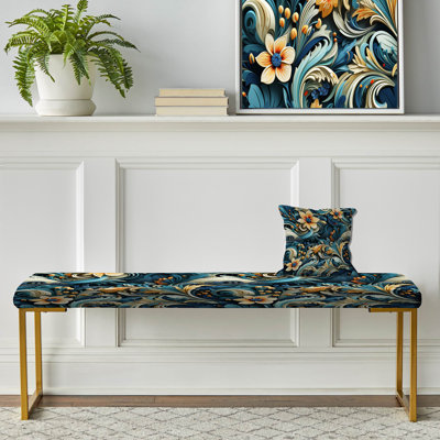 Banc floral rembourré or