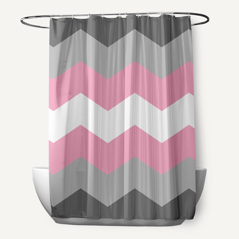 Rideau de douche en polyester à chevrons, Gris / blanc / rose