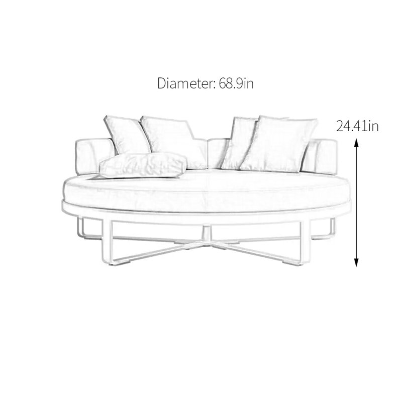 Outdoor Waterproof Sunscreen Sofa 68.9'' Wide Circle Aluminum Patio Daybed with Cushions, White/Light Gray