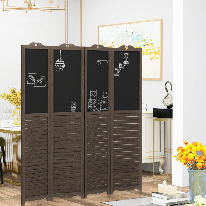 Barrière d'intimité 4 pliante, 5,5 pi de hauteur, brun noyer avec tableau noir pour cloison de bureau, écran de 67 po de hauteur