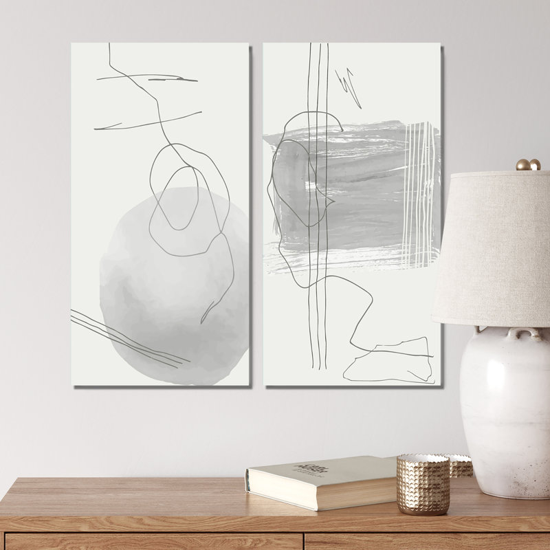 «Minimalistic Foliage with Organic Shapes VI», ensemble de 2 peintures, Toile tendue, H 20 po x l 24 po x P 1 po