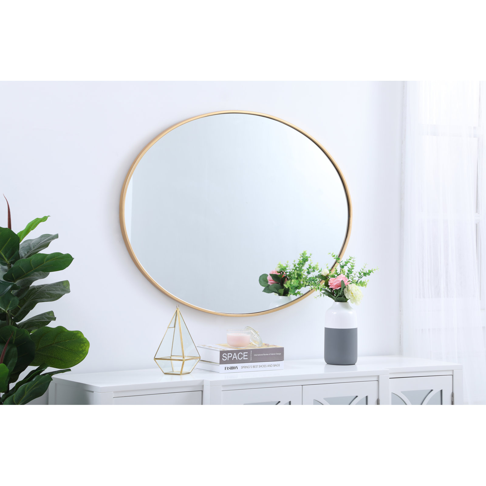 Sabine Metal Oval Wall Mirror, Brass, 30" x 40"