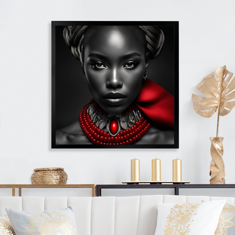 «The Lady With The Red Ruby III - Fashion Woman», art mural, Impression noire sur toile encadrée, H 16 po x l 16 po x P 1 po