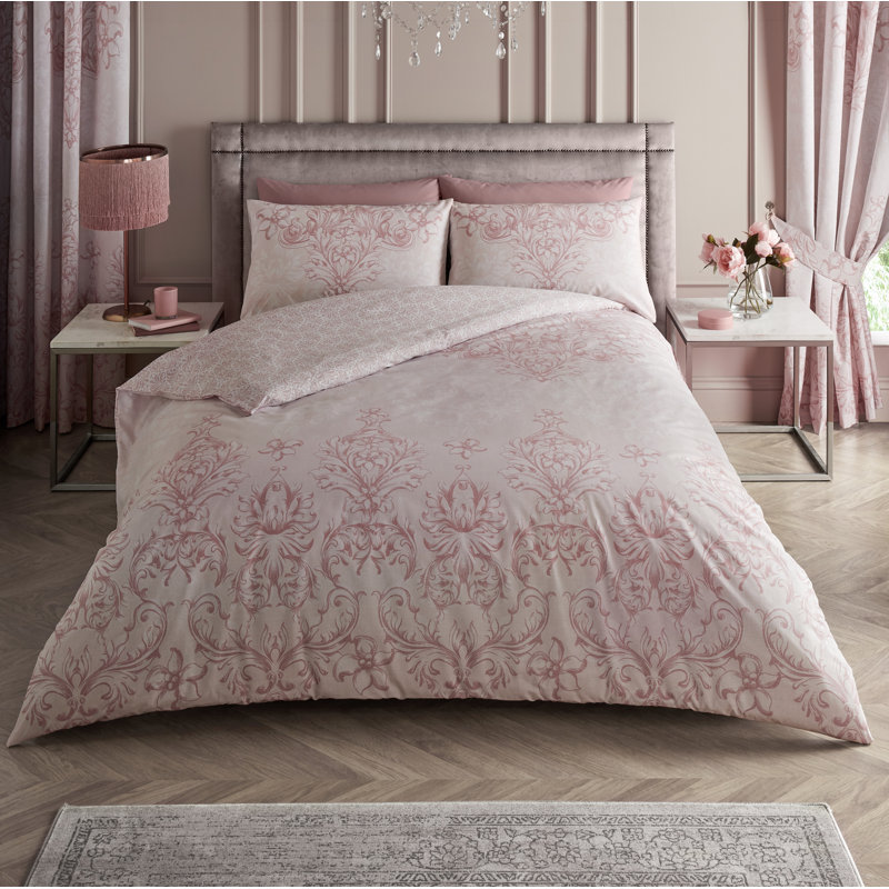 Floral Polycotton Duvet Cover Set with Matching Pillowcases Yarn Soft Bedding, Double, Pink