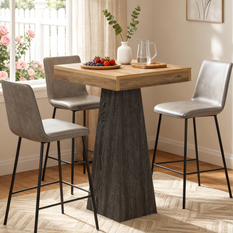 39.96" Height Square Bar Table Small Dining Table With Wood Conical Base, Dark Gray
