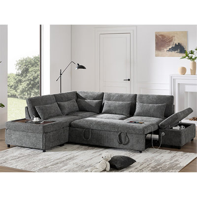 Canapé modulaire escamotable de 107 po, en forme de L, avec sièges larges, repose-pieds avec rangement à mouvement libre, combinaison libre, canapé surdimensionné en chenille pour salon et appartement, 2 couleurs