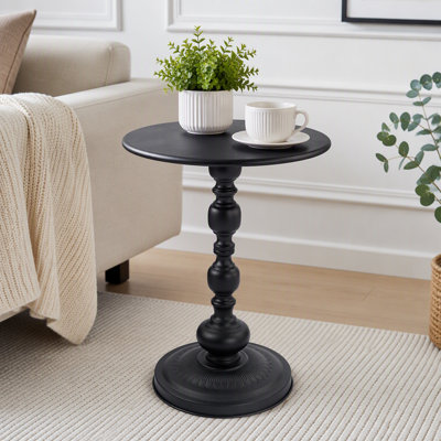 Ensemble de 2 tables d'appoint rondes vintage avec base en fer noir dépoli pour usage intérieur et extérieur