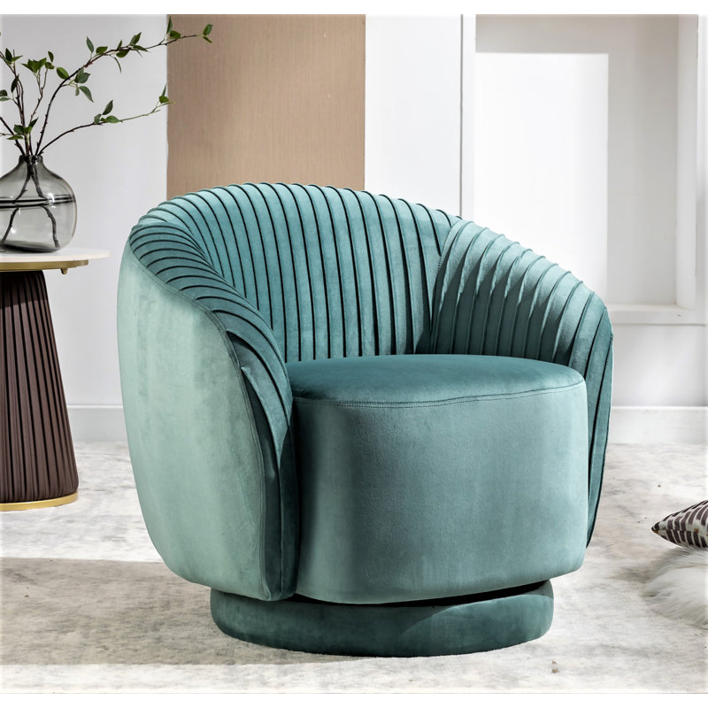Milvo Velvet Swivel Barrel Chair, Mint Green Velvet