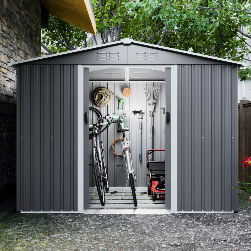 8X6 Ft Outdoor Storage Shed With Lockable Doors - Galvanized Steel For Garden, Patio, Backyard, Lawn, Gray All Weather, Rust Coating Weather Metal Corrosion