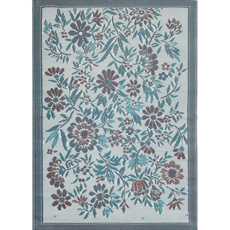 Tapis intérieur / extérieur ivoire / bleu / brun Floral, Rectangle 6 pi x 9 pi