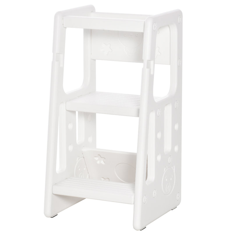 Luther Kids Step Stool Adjustable Platform Toddler Kitchen Stool, White
