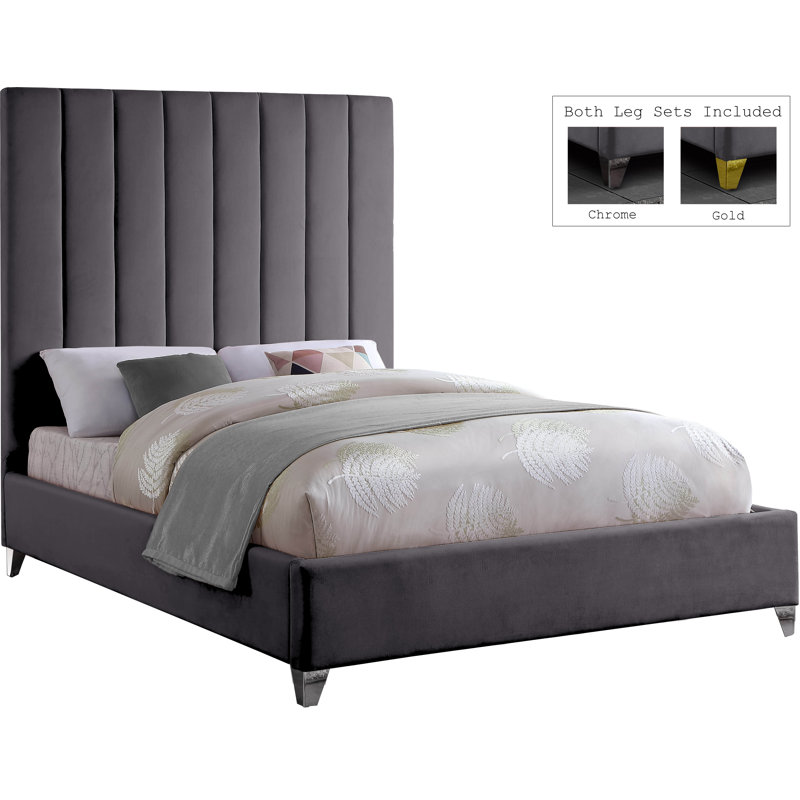 Sibert Upholstered Platform Bed, King, Cream Velvet