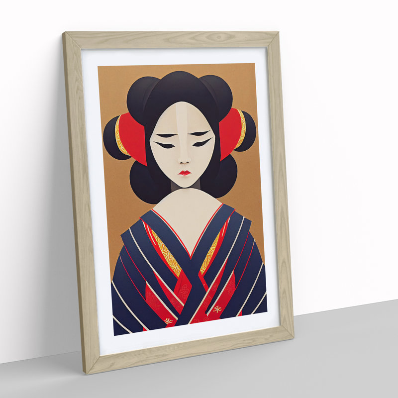 Artful Geisha No.5 - Single Picture Frame Print, 64cm H x 46cm W x 2cm D, Oak Framed