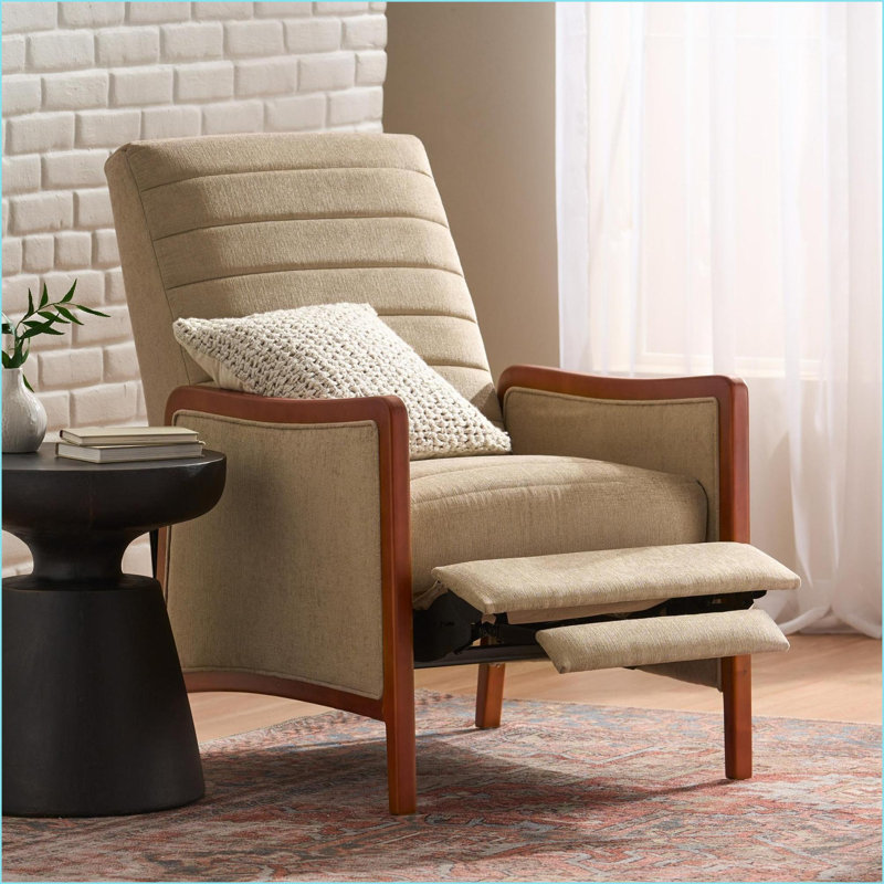 Fauteuils inclinables, fauteuil inclinable par pression de style moderne sable Mid-Century | Cadre en bois de bouleau brun noyer