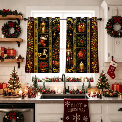 Rideaux occultant 2 pièces pour fenêtre de Noël, rideaux obscurcissant obscurcissant avec motif casse-noisette et cadeau, rideaux occultants à œillets isolants thermiques pour chambre à coucher, salon, décoration intérieure