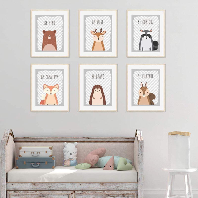 Motivation, chevron, être courage, ours raton laveur, fox, cerf, écureuil, ensemble de 6 pièces imprimé sur papier Cryptopodium