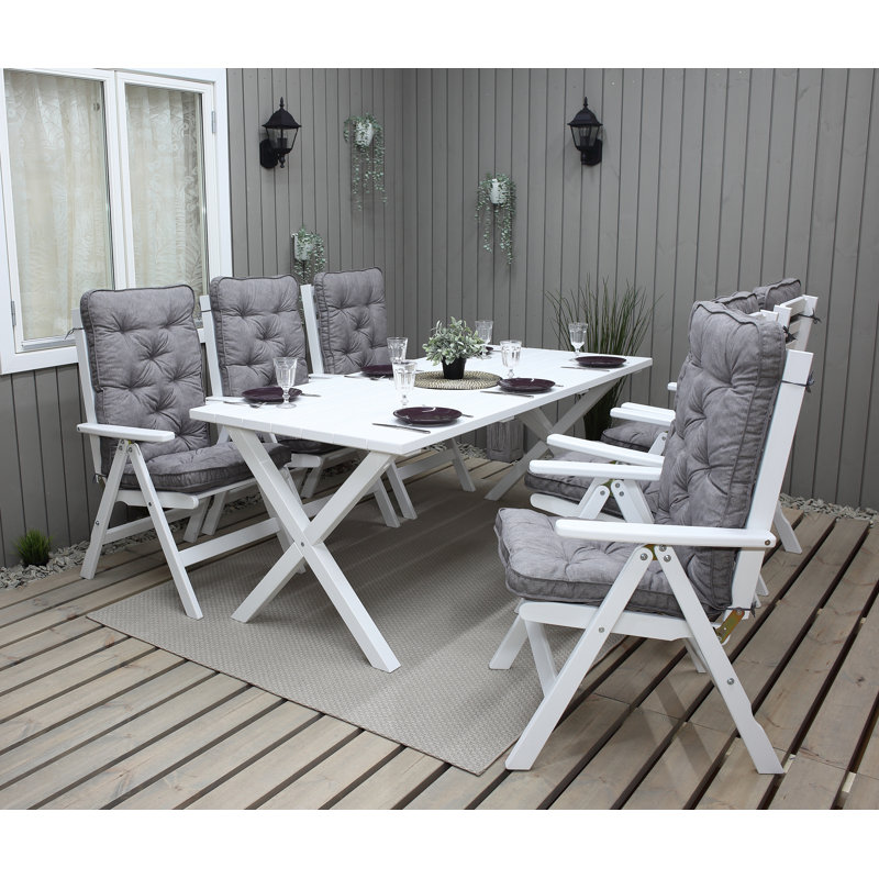 Renick 6 - Person Wood Patio Dining Set with Rectangular Table , Cushions Included