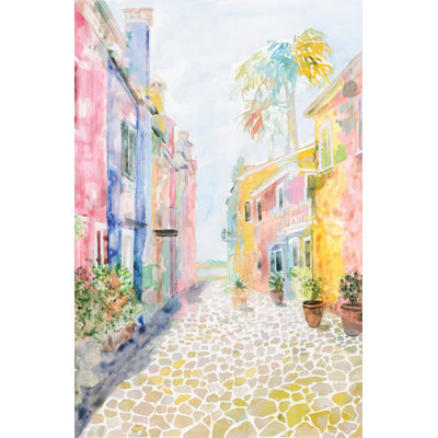 Watercolor Charleston Rainbow Row Houses Print On Canvas