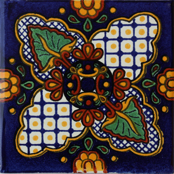 4.2" x 4.2" 9pcs TalaMex Alaraz Mexican Clay Tile Handmade Talavera Backsplash Mosaic