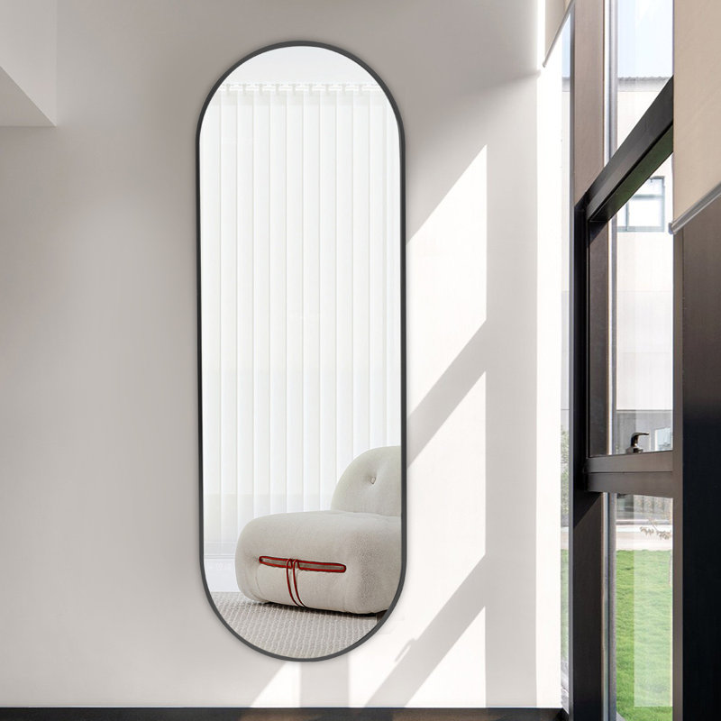 Lottie Oval Metal Framed Wall Mounted Full Length Mirror, 120cm H x 40cm W, Gold