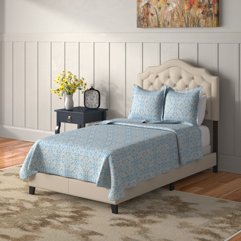 Lit tapissier capitonné Alayah, Simple, Lin beige