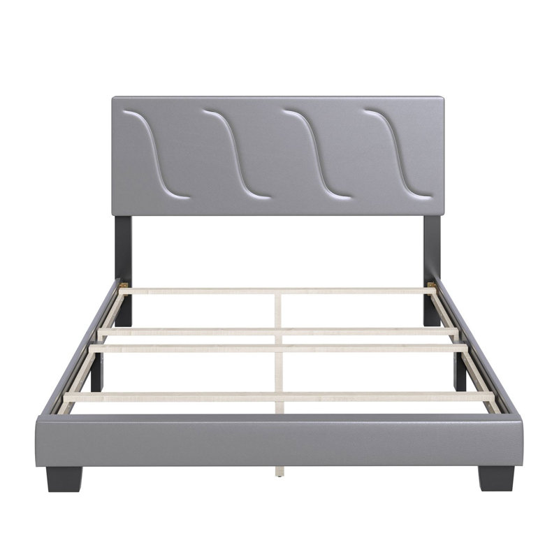 Lit plateforme tapissier en bois massif , Noir, Grand
