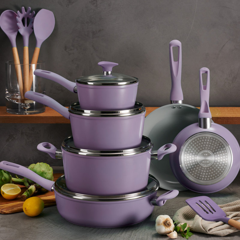 14-Piece Purple Aluminum Ceramic Cookware Set
