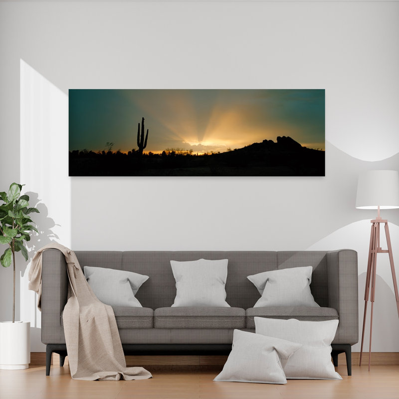 Desert Sun Beams Near Phoenix Arizona USA 1 Piece Wrapped Canvas Panoramic Wall Art, 50.8 cm H x 152.4 cm W