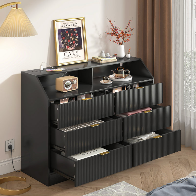 Commode 6 tiroirs Borg, Noir