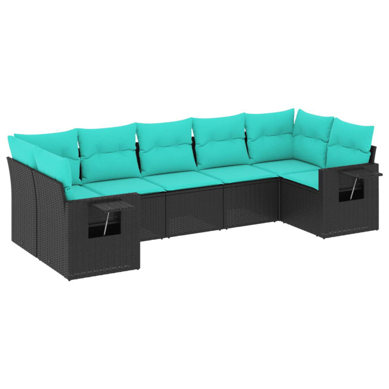  Ensemble de canapé de patio 7 pièces avec coussins en rotin de polyester noir