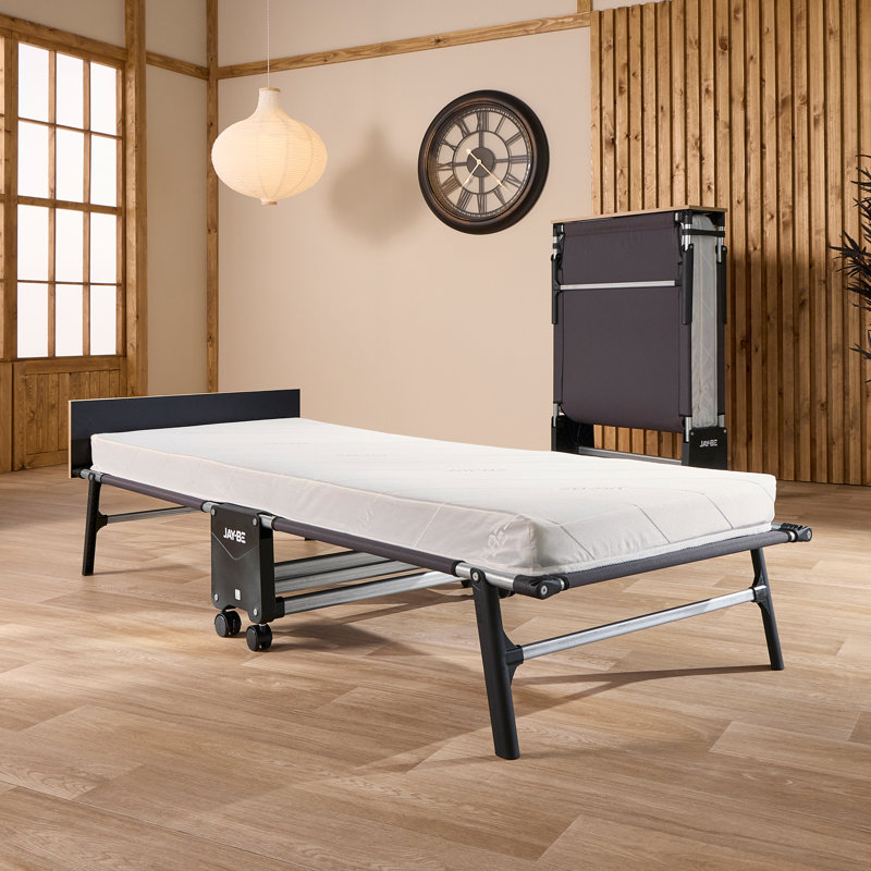 Jay-Be® RE80 Rollaway Folding Guest Bed with e-Fibre Mattress, Single - 360° Castors & Headboard
