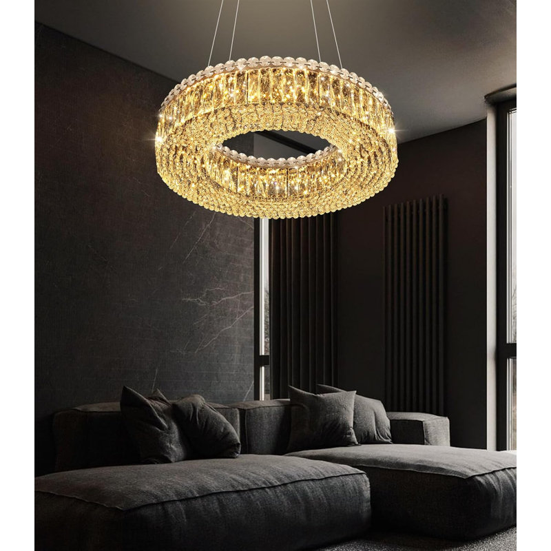 Lustre moderne en cristal à DEL à intensité variable, Doré
