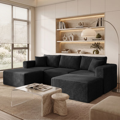 108" Sectional Black Couches for Living Room Cloud Couch Sofa with L&U-Shape Upholstered Boneless Sofas Modern Modular Sectional Couch with Ottomans