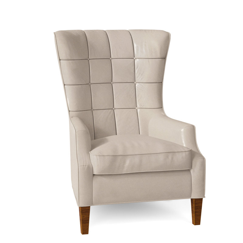 Gallin Leather Tufted Wingback Chair, Aline Light Gray Stonewash Genuine Leather, New Classiques