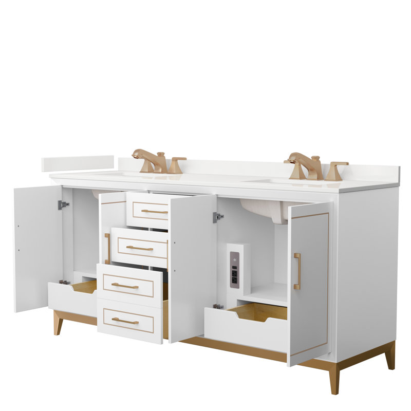 Meuble-lavabo double Marlena, WDX13306, Blanc, Nickel brossé