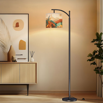 Arc Floor Lamp with Adjustable Lampshade Autumn Hillside Landscape Leaves Mountains Sunlight Standing Lamp 3 Color Temperatures Dimmable Tall Pole Lamp with Foot Switch for Bedroom