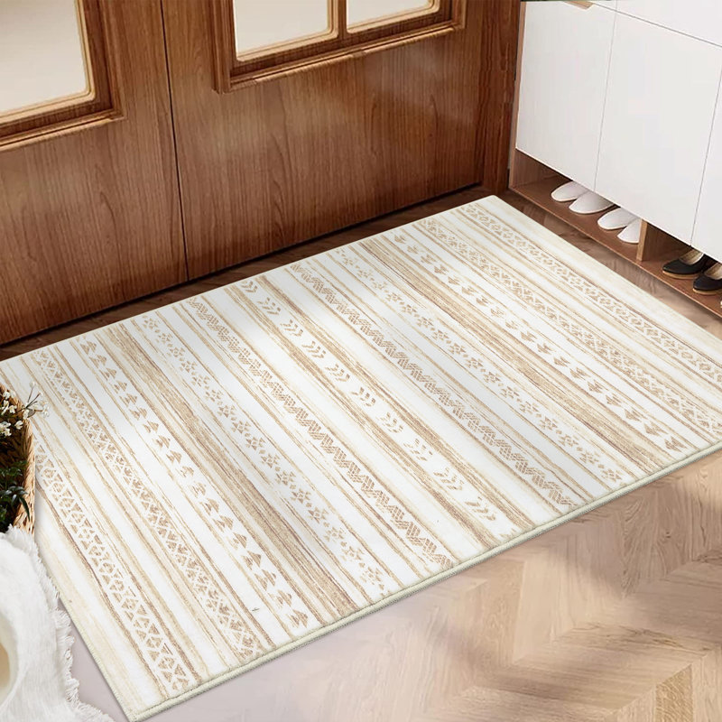 Tapis de sol moelleux et rayé à rayures Boho, Rectangle 2 pi x 3 pi